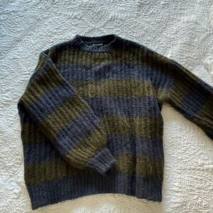 Motel Rocks Striped Knit Sweater in Olive and Navy